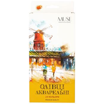 Олівці кольорові Muse акварельні з пензликом та чинкою 24 кольори - купити, ціни на METRO - фото 1