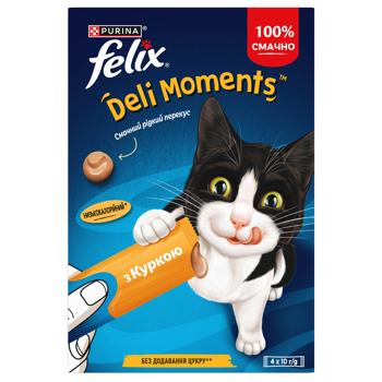 Ласощі Felix Deli Moments з куркою для котів 4шт*10г - купити, ціни на КОСМОС - фото 1