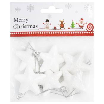 Stars White Christmas Tree Decorations 6pcs 5cm - buy, prices for COSMOS - photo 1