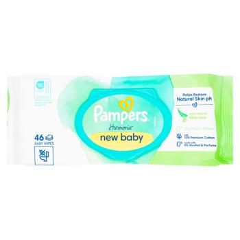 Салфетки влажные Pampers Harmonie new baby 46шт - купить, цены на МегаМаркет - фото 1