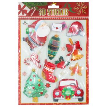 Наліпки новорічні об'ємні 4 дизайна 18*26 см арт. P160 5985 И851 - купить, цены на КОСМОС - фото 3