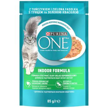 Корм вологий Purina One Indoor з тунцем та зеленою квасолею для котів 85г - купити, ціни на КОСМОС - фото 1