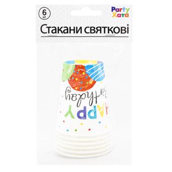 Стаканы одноразовые Party Хата Happy Birthday Шарики 250мл 6шт - купить, цены на Чудо Маркет - фото 1