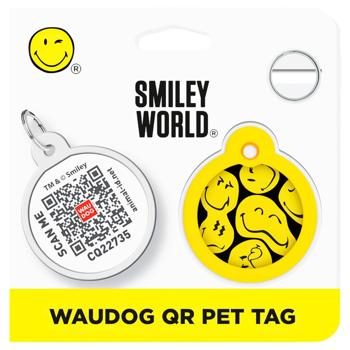 Waudog  Smileys on Black Smart ID Round Address Tag with QR Passport for Dogs and Cats 3cm