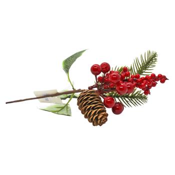 Гілочка хвойна штучна з ягодами та шишкою 27см - купити, ціни на Таврія В - фото 2
