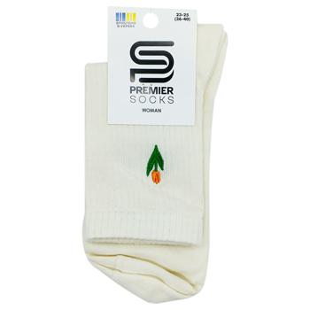 Носки Premier Socks женские классические в рубчик с вышивкой цветок р.23-25 молочный - купить, цены на Чудо Маркет - фото 1