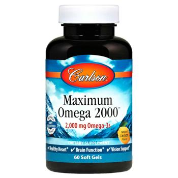 Carlson Labs Maximum Omega 2000 Lemon Flavored Fish Oil 2000mg 60 softgels