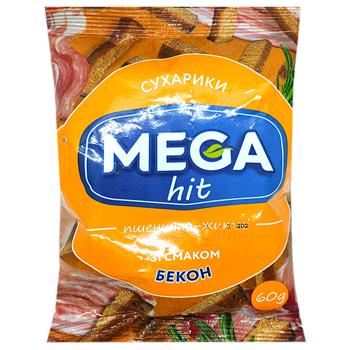Сухарики Mega hit пшенично-ржаные со вкусом бекона 60г - купить, цены на Чудо Маркет - фото 1