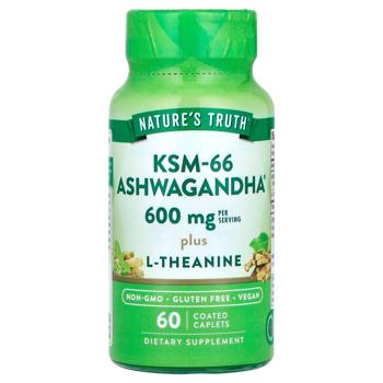 Ашваганда плюс L-Теанін, KSM-66, Ashwagandha Plus L-Theanine, Nature's Truth, 600 мг, 60 вегетаріанс - купить, цены на Biotus - фото 1