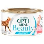 Корм влажный Optimeal Beauty Podium с тунцем и кальмарами для ухода за шерстью и зубами у взрослых кошек 70г