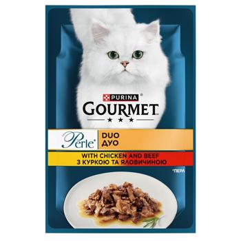 Корм вологий Gourmet Perle Duo з куркою та яловичиною для котів 85г - купити, ціни на MasterZoo - фото 1