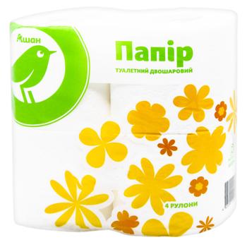 Туалетная бумага Auchan 2-слойная целлюлоза белая 4шт - купить, цены на Auchan - фото 2