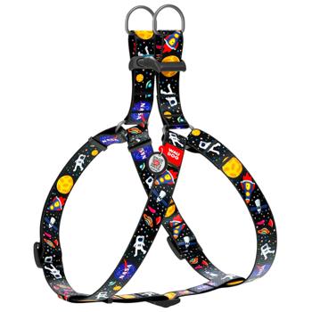 Waudog Nylon Harness for Dogs with QR Passport 40-55cm/15mm Multi-Colored with Nasa Design