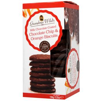 Печенье Grandma Wild's с шоколадной крошкой и апельсином покрытое молочным шоколадом 150г - купить, цены на WINETIME - фото 1