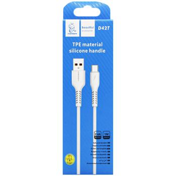 Кабель зарядний Denmen D42T Silicone USB Type-C 2.4A White 1м - купити, ціни на Auchan - фото 2