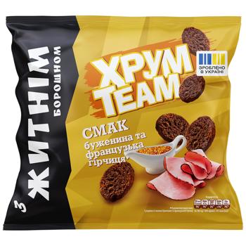Сухарики ХрумTeam ржаные со вкусом буженины и французской горчицы 90г - купить, цены на КОСМОС - фото 1