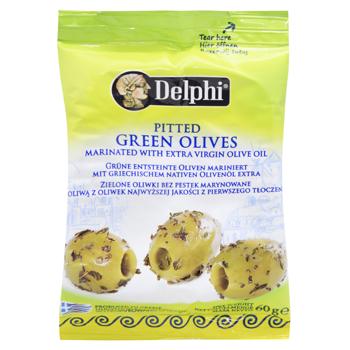 Оливки Delphi зелені без кісточки мариновані 60г