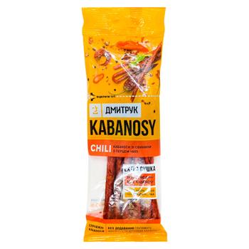 Колбаски Дмитрук Кабаносы Chili из свинины с перцем чили варено-копченые 80г - купить, цены на Auchan - фото 1
