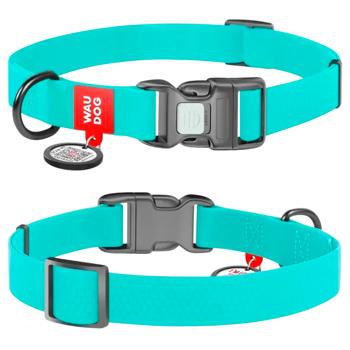 Waudog Waterproof Dog Collar with QR Passport, Luminescent Fastex Buckle 25-35cm/15mm Menthol
