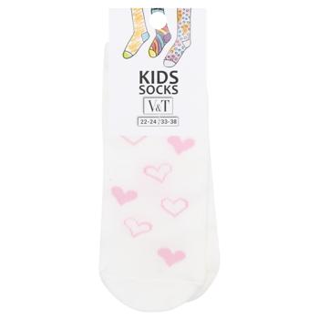 V&T Pink Hearts Children's Socks s.22-24 Milky