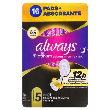 Always Platinum Secure Night Extra Sanitary Pads 16pcs - buy, prices for NOVUS - photo 1