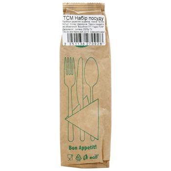 Набор посуды ТСМ вилка ложка и нож деревянный и салфетка по 1шт - купить, цены на За Раз - фото 1