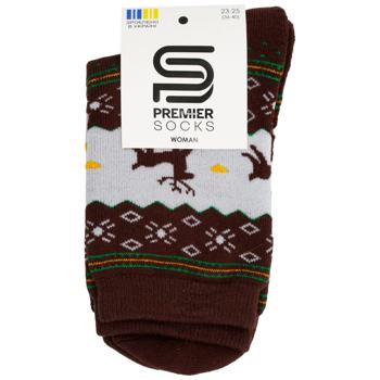 Шкарпетки Premier Socks жіночі класичні махрові скандинавський принт Олені р.23-25 коричневий