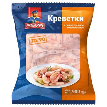 Креветки Esva варено-мороженые в панцире с головой 70/90 900г - купить, цены на КОСМОС - фото 1