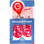 Ковбаса Globino Брауншвейгська сирокопчена нарізана вищого гатунку 80г