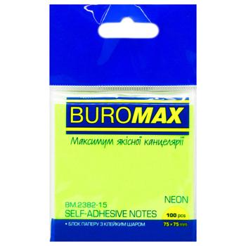 Блок для заметок Buromax Neon салатовый 75*75мм 100 листов - купить, цены на МегаМаркет - фото 1