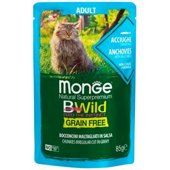 Корм вологий Monge Bwild Grain Free з анчоусами та овочами для котів 85г - купити, ціни на MasterZoo - фото 1