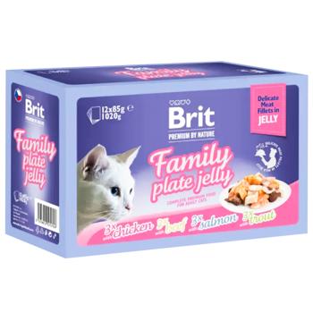 Brit Premium Delicate Fillets in Jelly Family Plate набір вологого корму для котів 12 шт x 85 г - асорті - купить, цены на MasterZoo - фото 1