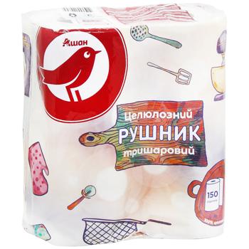 Полотенца бумажные Auchan целлюлозные трехслойные 150 листов 2шт - купить, цены на Auchan - фото 3