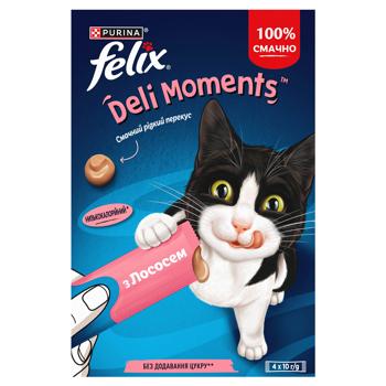 Лакомство Felix Deli Moments с лососем для кошек 4шт*10г - купить, цены на Чудо Маркет - фото 1
