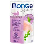 Корм вологий Monge Supreme Sterilised з тунцем, камбалою та зеленим горошком для стерилізованих котів 80г