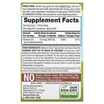 Nature's Truth, Vitamins, D3 Baby Drops, Newborn+, 400 IU, 0.31 fl oz (9.2 ml) - купить, цены на Biotus - фото 3