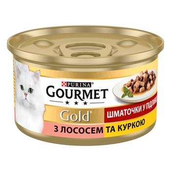 Корм влажный Gourmet Gold с лососем и курицей для кошек 85г