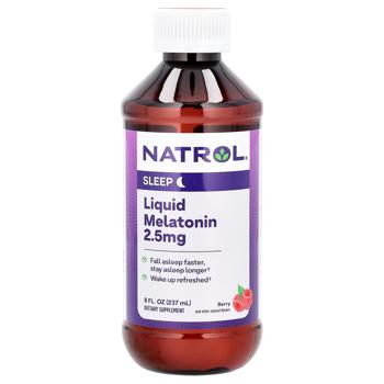 Мелатонин, Liquid Melatonin, Natrol, жидкий, вкус ягод, 2,5 мг, 237 мл