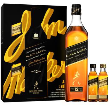 Набір віскі Johnnie Walker Black Label 12 років 0,7л + Double Black 50мл + Gold Label Reserve 50мл - купити, ціни на Auchan - фото 1