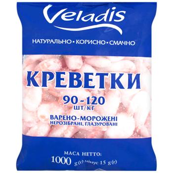 Креветки Veladis неразобранные глазированные варено-мороженные 90/120 1кг - купить, цены на КОСМОС - фото 1