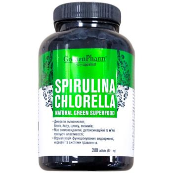 Витаминный комплекс Golden Pharm Spirulina + Chlorella 200шт - купить, цены на КОСМОС - фото 1