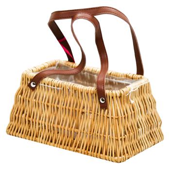 Natural Rectangular Basket with Leather Handles 23*13*13cm w002