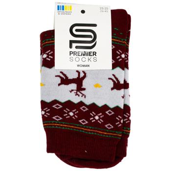 Шкарпетки Premier Socks жіночі класичні махрові скандинавський принт Олені р.23-25 червоний - купити, ціни на ЕКО Маркет - фото 1