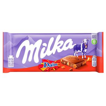 Шоколад молочный Milka миндаль и карамель 100г