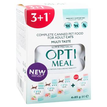 Optimeal Wet Food with Different Tastes for Adult Cats 3+1pcs x 85g - buy, prices for MasterZoo - photo 1