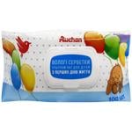 Серветки вологі Auchan ультрам'які для дітей з перших днів життя 100шт