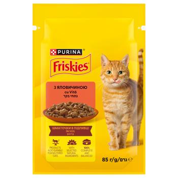 Корм влажный Friskies с говядиной для кошек 85г - купить, цены на КОСМОС - фото 1