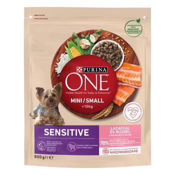 Корм сухой Purina One Sensitive с лососем и рисом для собак малых пород с чувствительным пищеварением 800г
