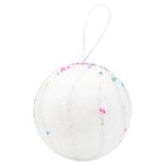 White Christmas Tree Ball with Vertical Beaded Ribbon 10cm YE2072W