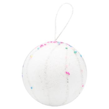 White Christmas Tree Ball with Vertical Beaded Ribbon 10cm YE2072W